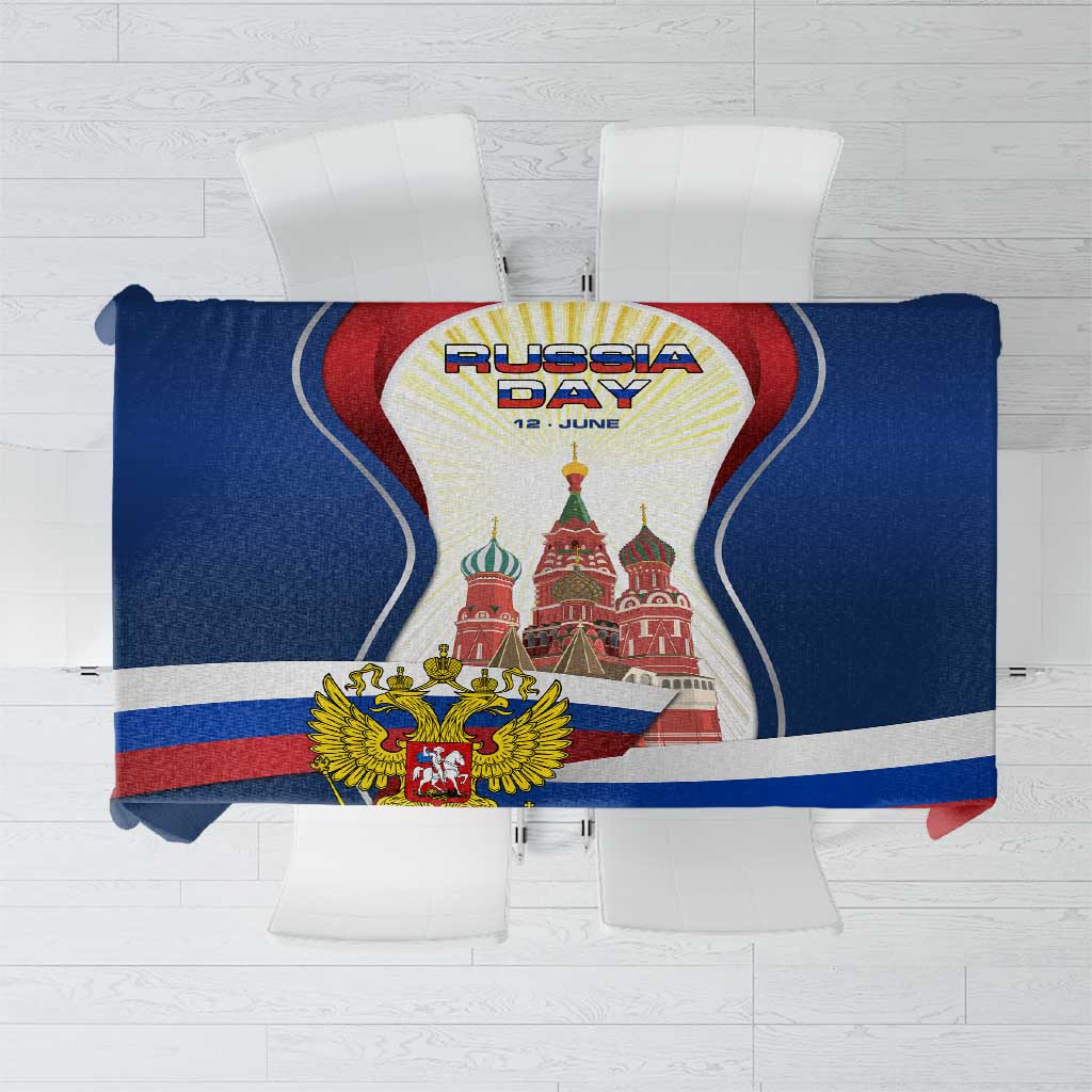 Russia Day Tablecloth with Kremlin Illustration, National Emblem, and Flag Stripes