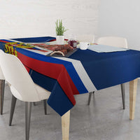 Russia Day Tablecloth with Kremlin Illustration, National Emblem, and Flag Stripes