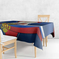 Russia Day Tablecloth with Kremlin Illustration, National Emblem, and Flag Stripes