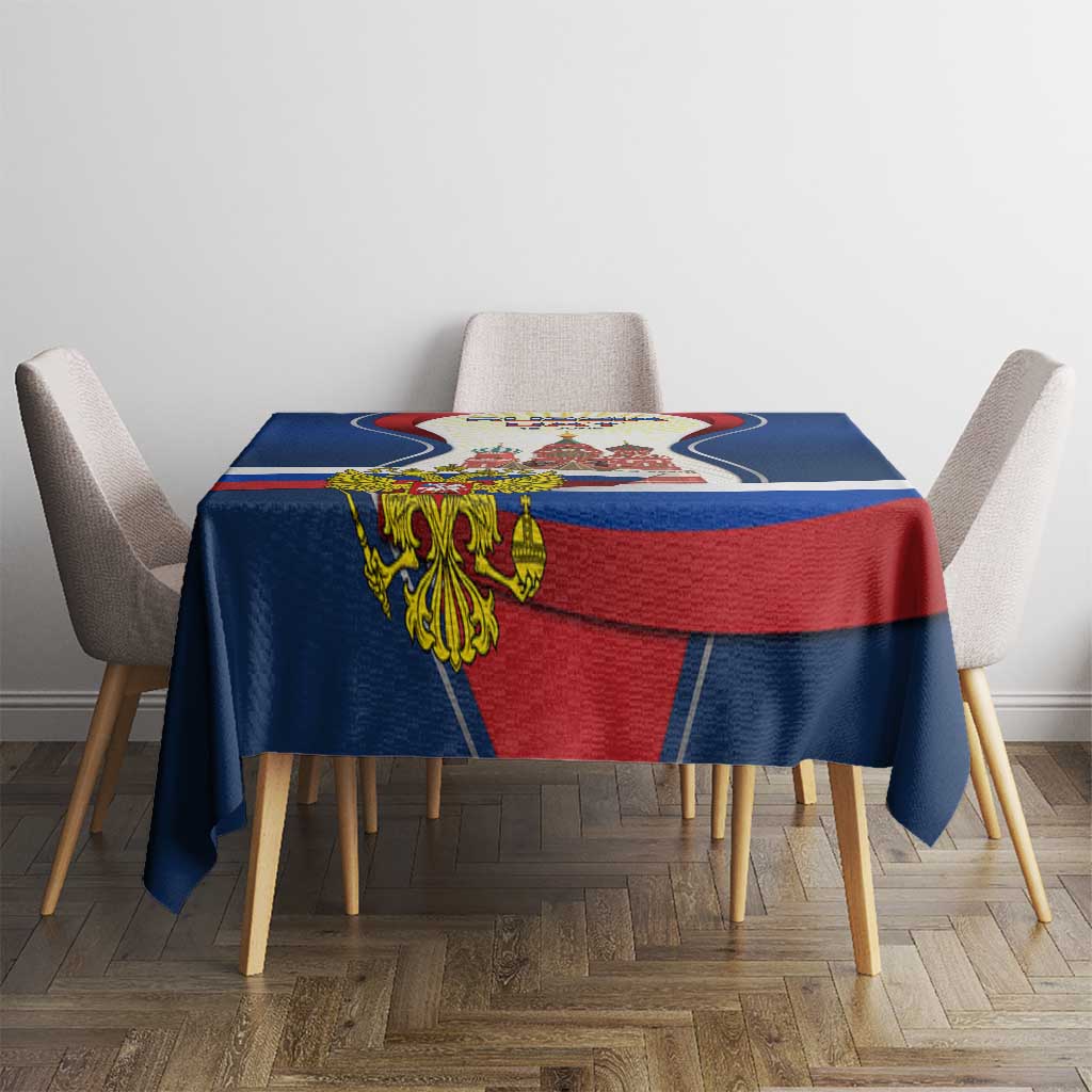Russia Day Tablecloth with Kremlin Illustration, National Emblem, and Flag Stripes