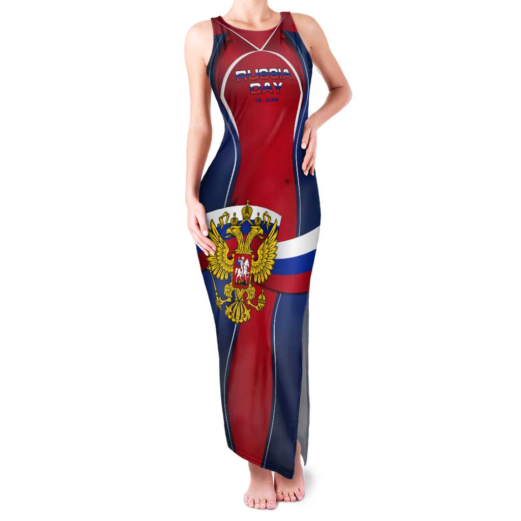 Russia Day Tank Maxi Dress with Kremlin Illustration, National Emblem, and Flag Stripes