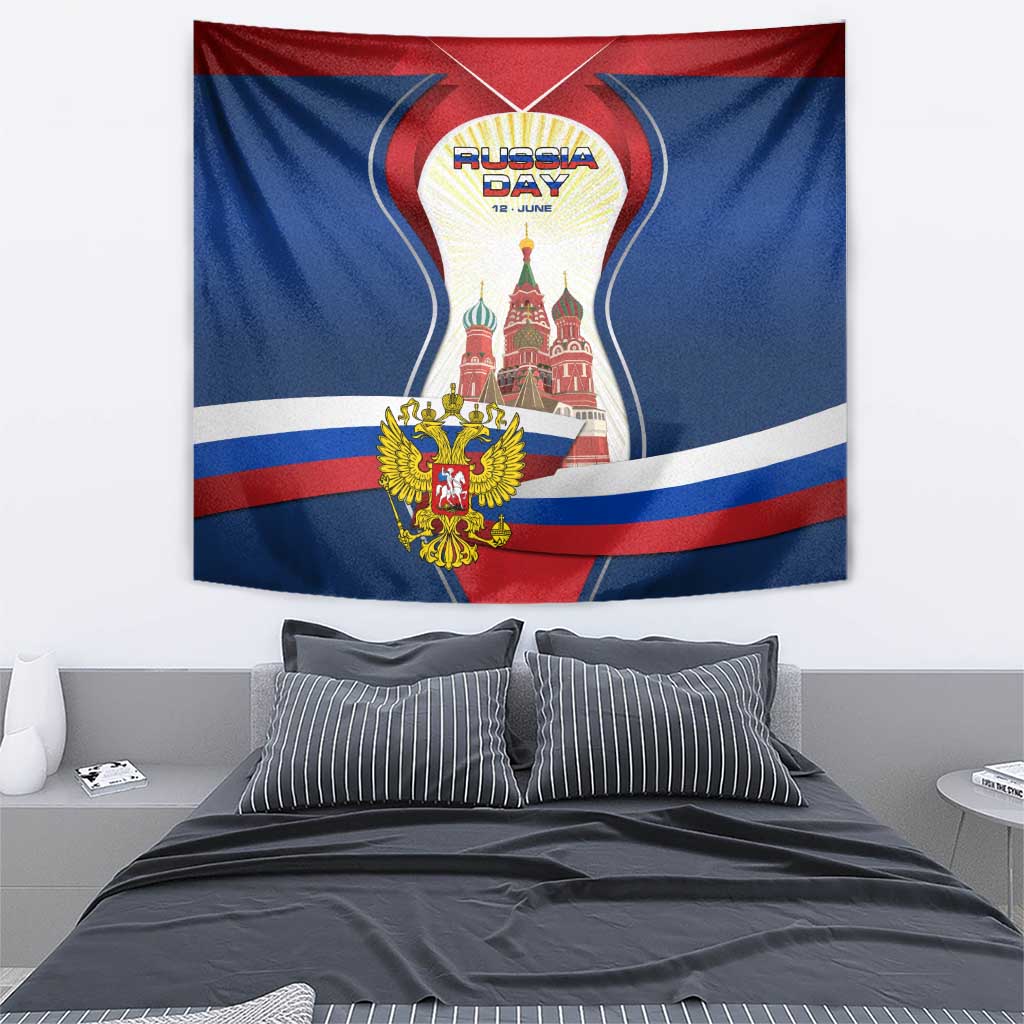 Russia Day Tapestry with Kremlin Illustration, National Emblem, and Flag Stripes