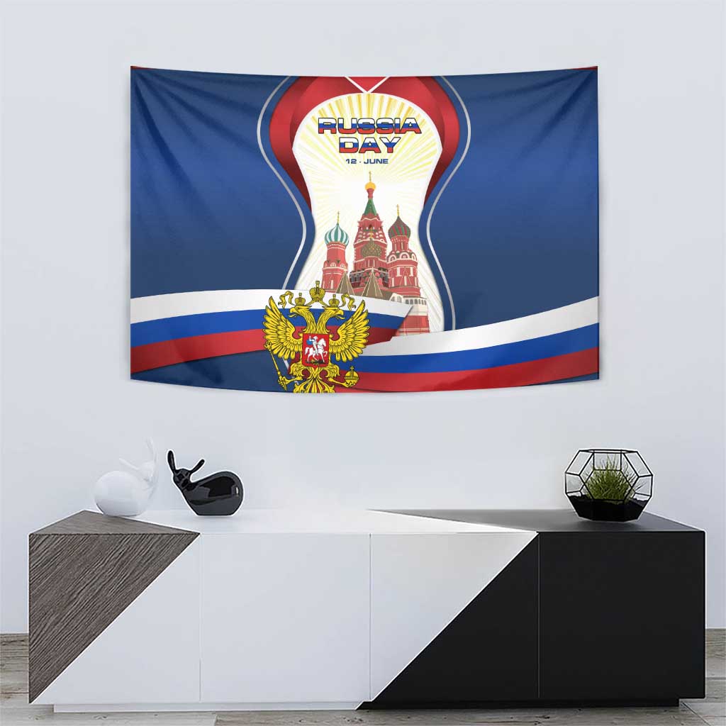 Russia Day Tapestry with Kremlin Illustration, National Emblem, and Flag Stripes