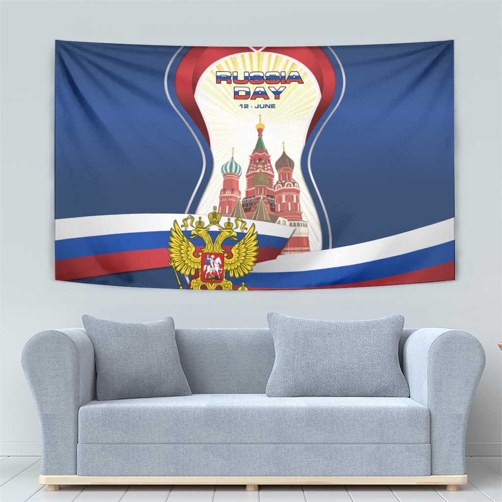 Russia Day Tapestry with Kremlin Illustration, National Emblem, and Flag Stripes