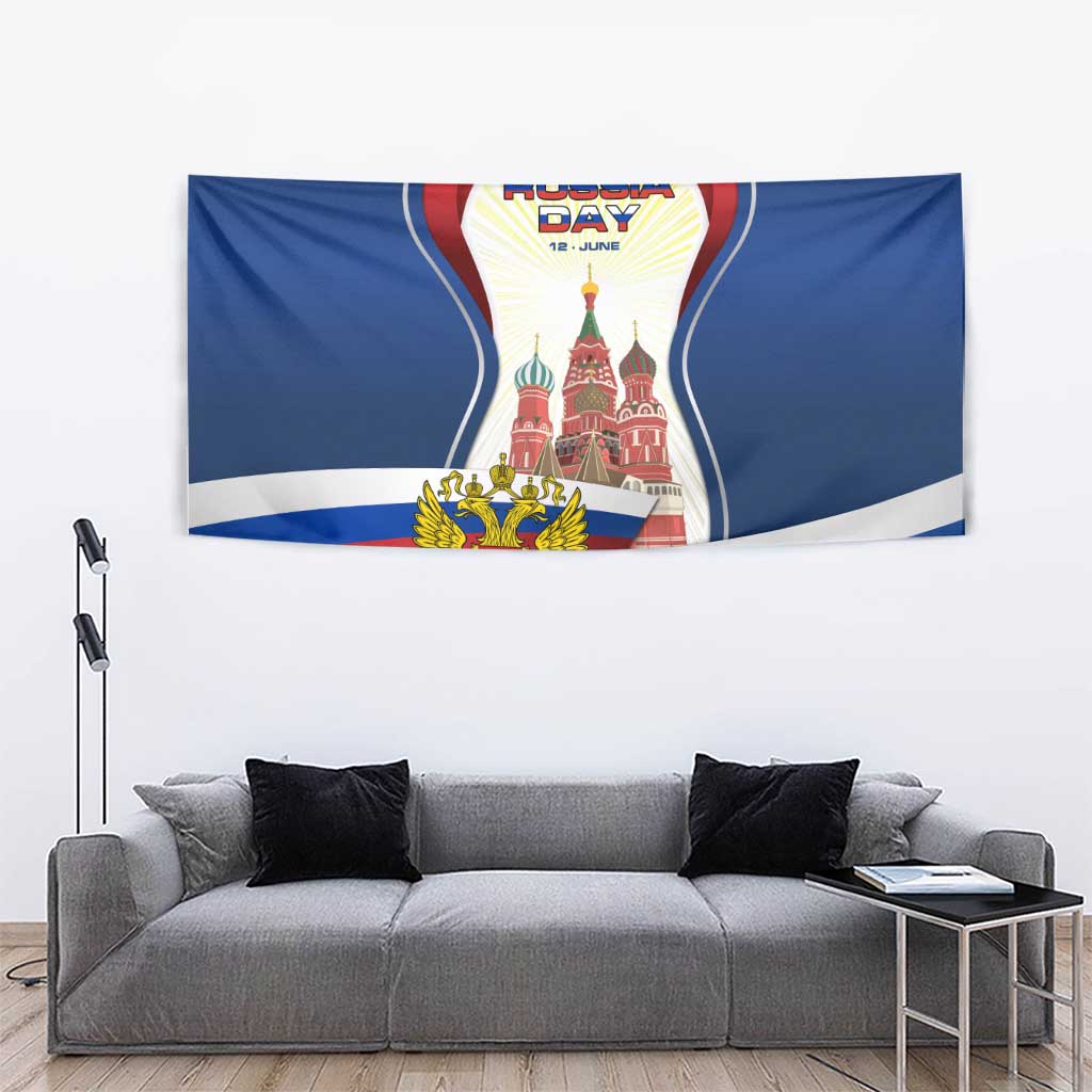 Russia Day Tapestry with Kremlin Illustration, National Emblem, and Flag Stripes