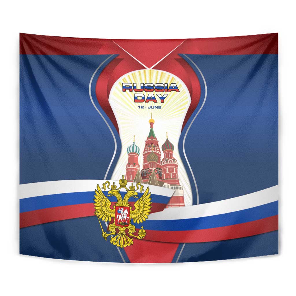 Russia Day Tapestry with Kremlin Illustration, National Emblem, and Flag Stripes