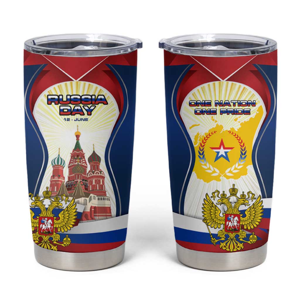 Russia Day Tumbler Cup with Kremlin Illustration, National Emblem, and Flag Stripes