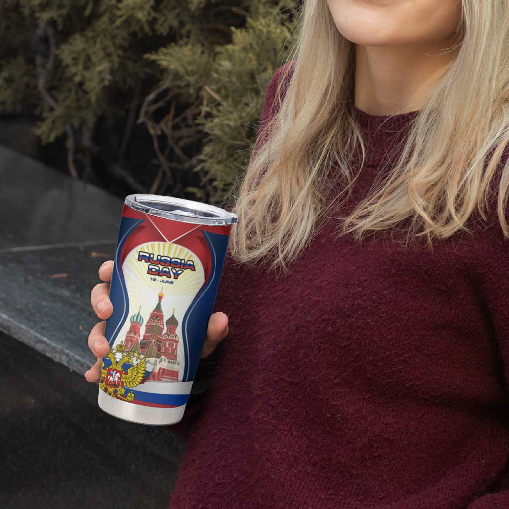 Russia Day Tumbler Cup with Kremlin Illustration, National Emblem, and Flag Stripes
