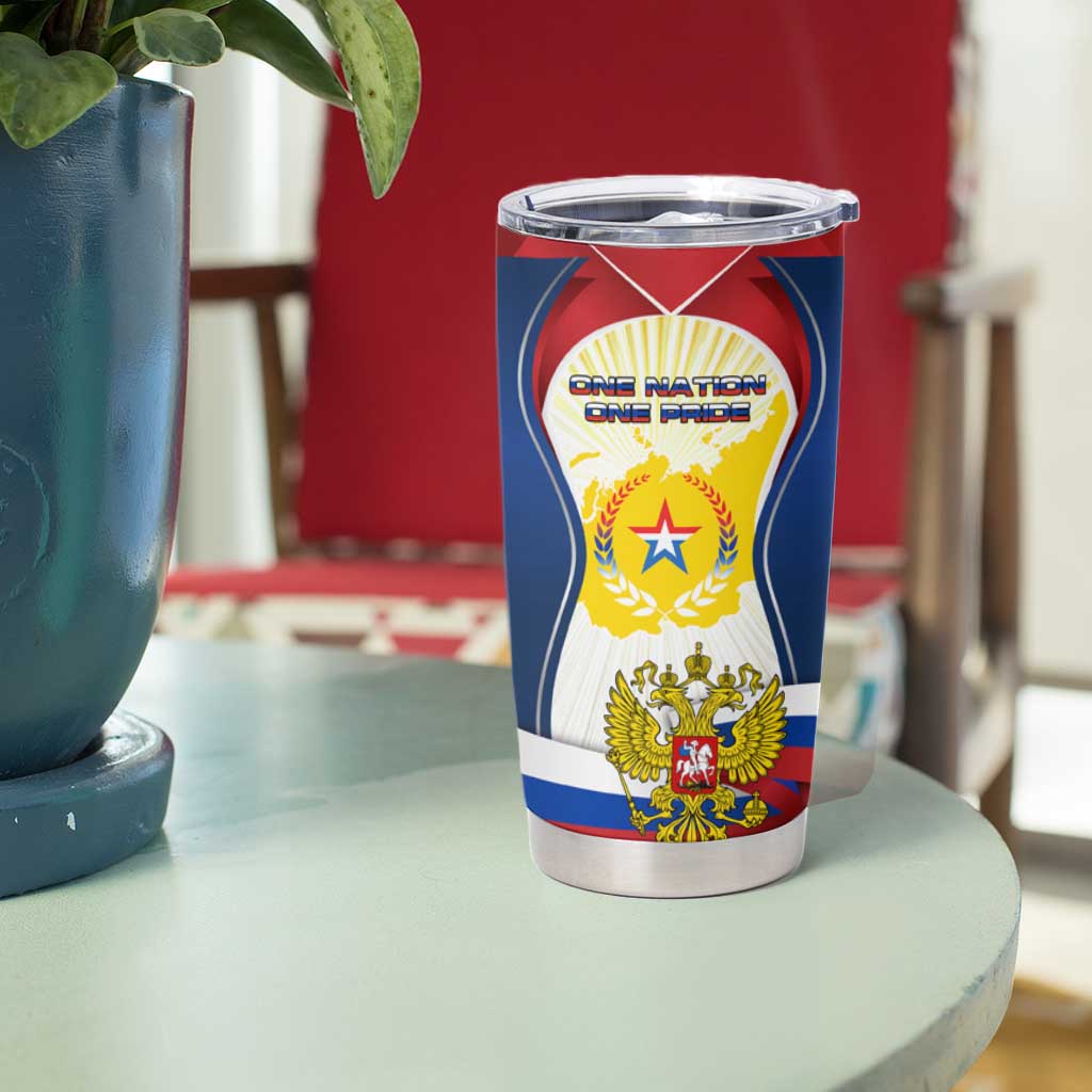 Russia Day Tumbler Cup with Kremlin Illustration, National Emblem, and Flag Stripes