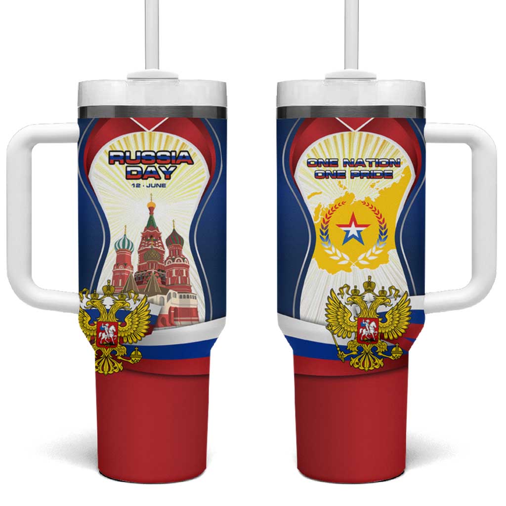 Russia Day Tumbler With Handle with Kremlin Illustration, National Emblem, and Flag Stripes