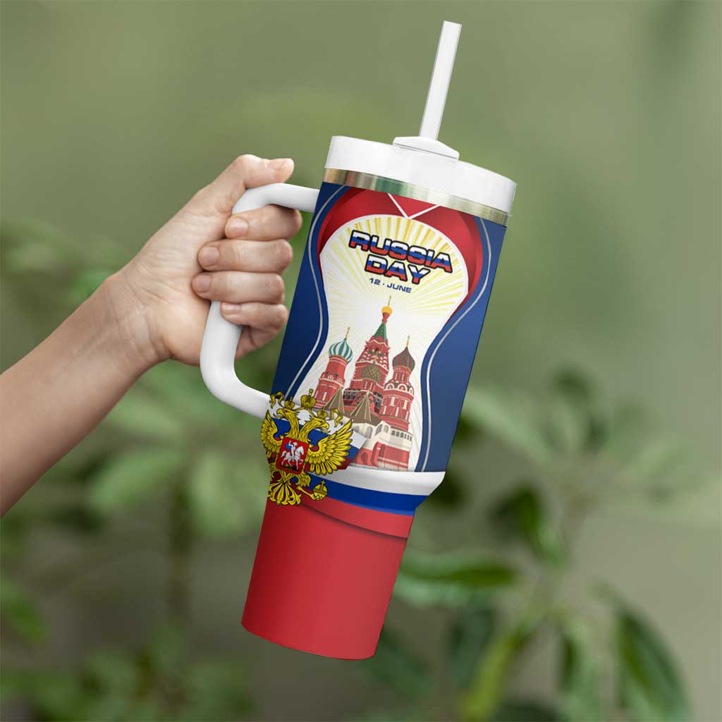 Russia Day Tumbler With Handle with Kremlin Illustration, National Emblem, and Flag Stripes