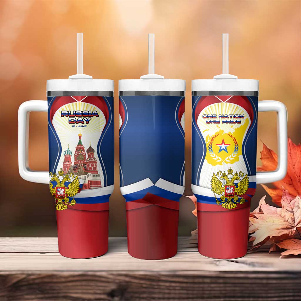 Russia Day Tumbler With Handle with Kremlin Illustration, National Emblem, and Flag Stripes