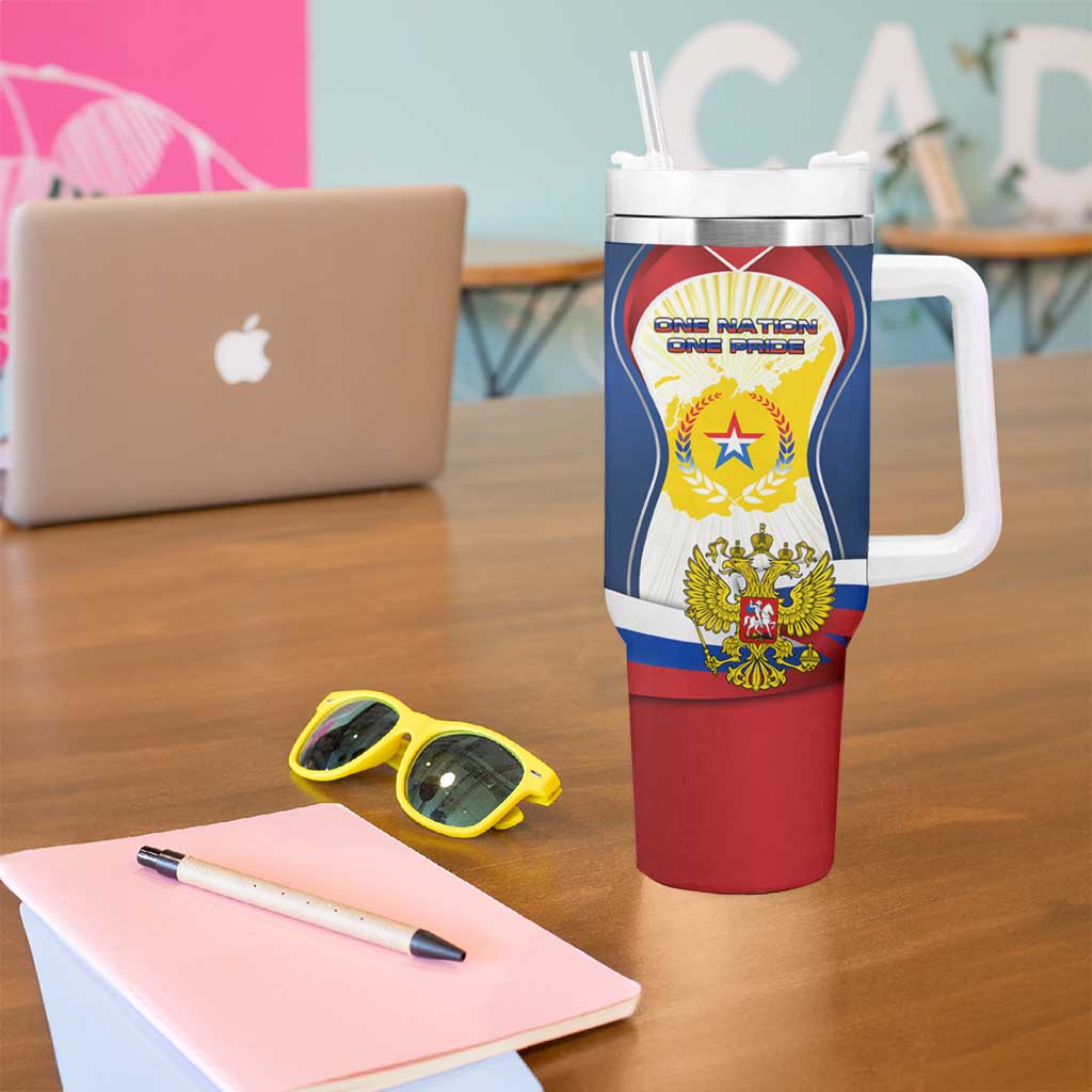 Russia Day Tumbler With Handle with Kremlin Illustration, National Emblem, and Flag Stripes