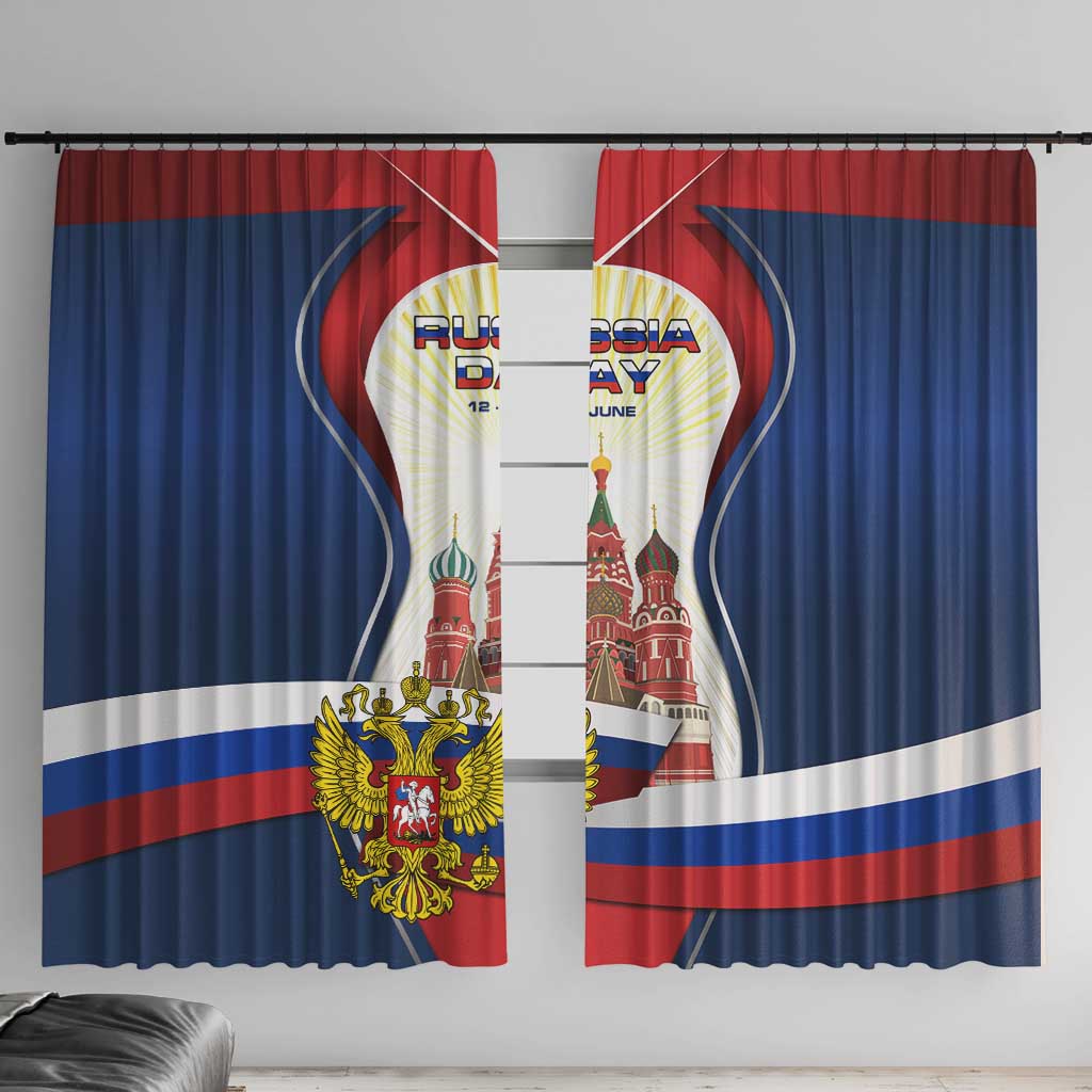 Russia Day Window Curtain with Kremlin Illustration, National Emblem, and Flag Stripes