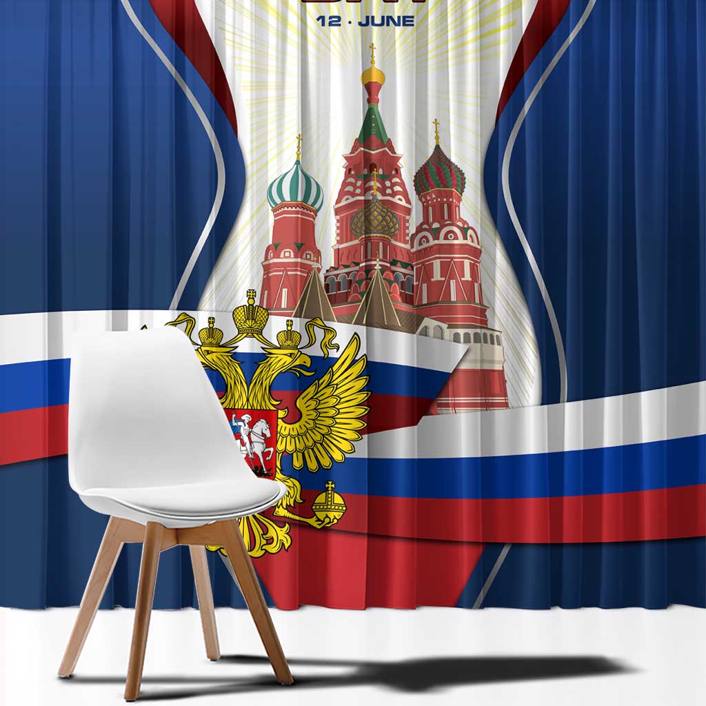 Russia Day Window Curtain with Kremlin Illustration, National Emblem, and Flag Stripes