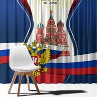 Russia Day Window Curtain with Kremlin Illustration, National Emblem, and Flag Stripes