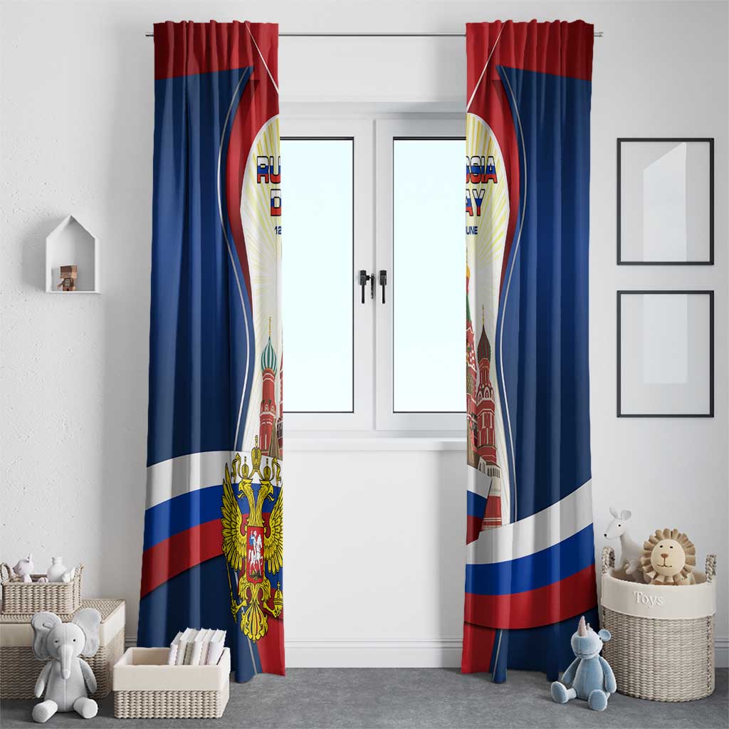 Russia Day Window Curtain with Kremlin Illustration, National Emblem, and Flag Stripes