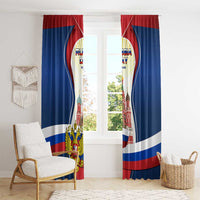 Russia Day Window Curtain with Kremlin Illustration, National Emblem, and Flag Stripes