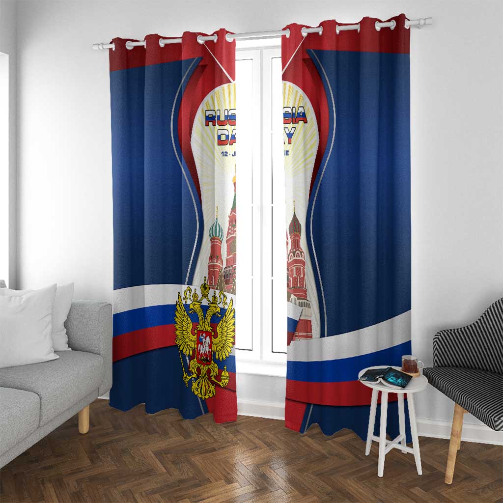 Russia Day Window Curtain with Kremlin Illustration, National Emblem, and Flag Stripes