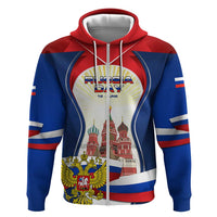 Russia Day Zip Hoodie with Kremlin Illustration, National Emblem, and Flag Stripes