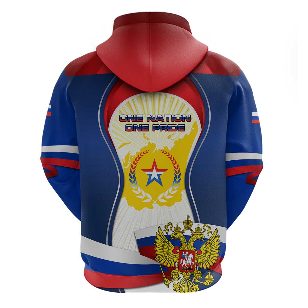 Russia Day Zip Hoodie with Kremlin Illustration, National Emblem, and Flag Stripes
