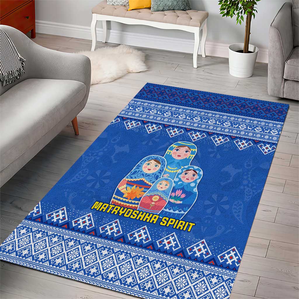 Russia Matryoshka Spirit Area Rug with Folk Pattern and Double-Headed Eagle Emblem