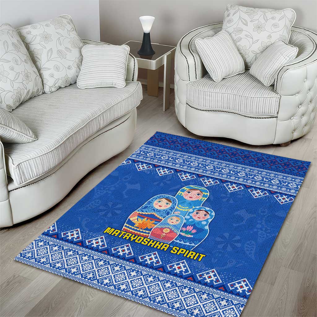 Russia Matryoshka Spirit Area Rug with Folk Pattern and Double-Headed Eagle Emblem