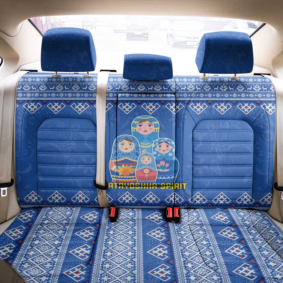 Russia Matryoshka Spirit Back Car Seat Cover with Folk Pattern and Double-Headed Eagle Emblem