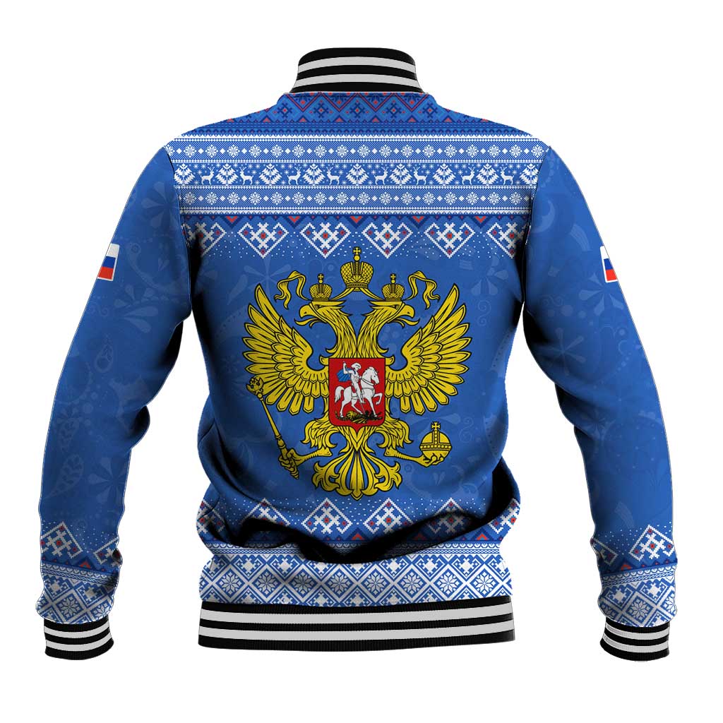 Russia Matryoshka Spirit Baseball Jacket with Folk Pattern and Double-Headed Eagle Emblem