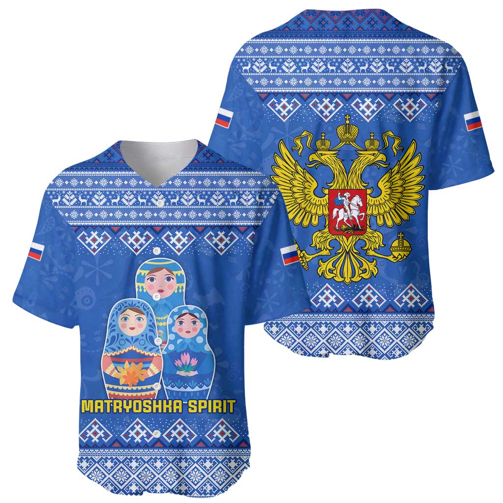 Russia Matryoshka Spirit Baseball Jersey with Folk Pattern and Double-Headed Eagle Emblem