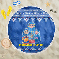 Russia Matryoshka Spirit Beach Blanket with Folk Pattern and Double-Headed Eagle Emblem