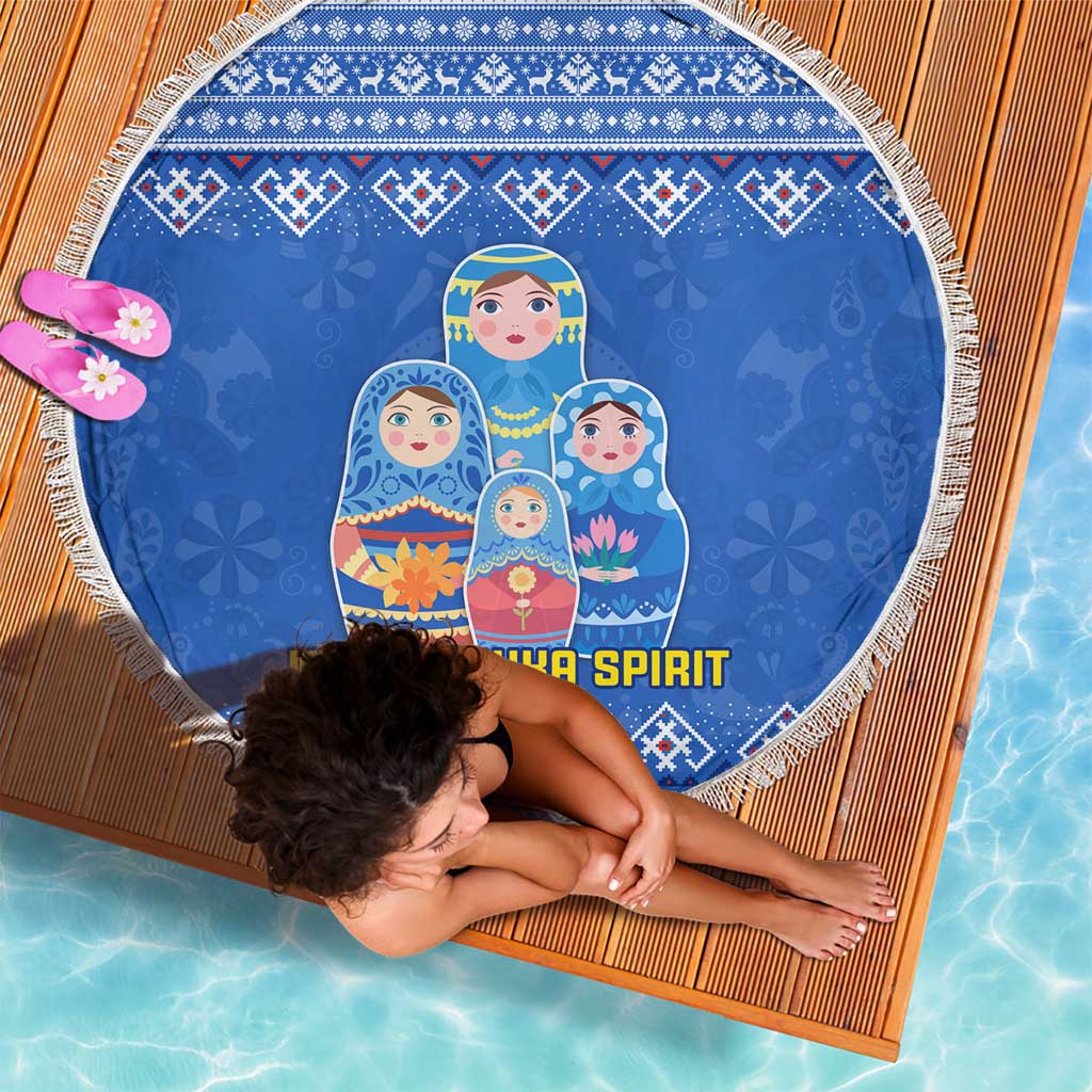Russia Matryoshka Spirit Beach Blanket with Folk Pattern and Double-Headed Eagle Emblem