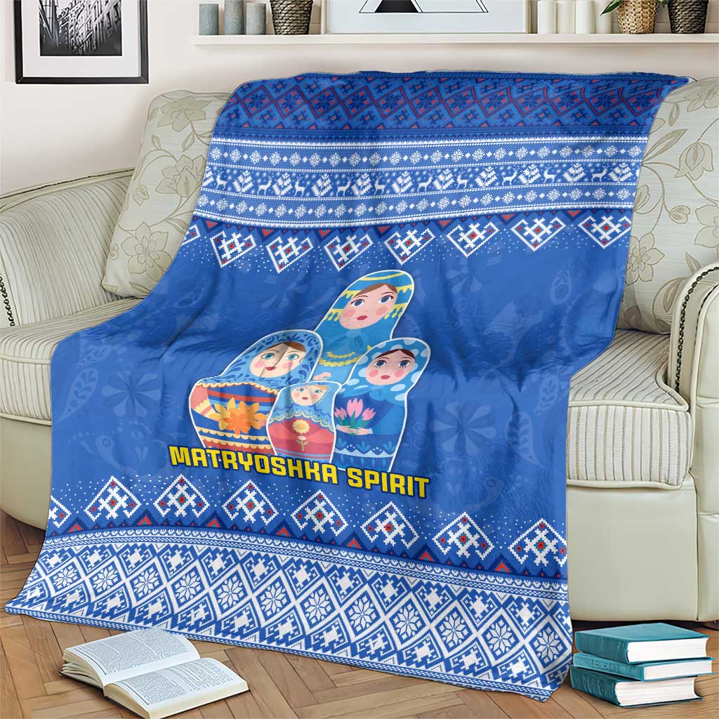 Russia Matryoshka Spirit Blanket with Folk Pattern and Double-Headed Eagle Emblem