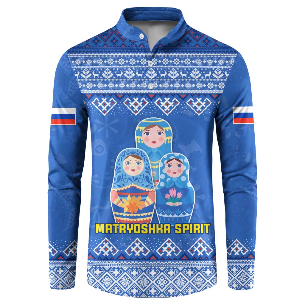 Russia Matryoshka Spirit Button Sweatshirt with Folk Pattern and Double-Headed Eagle Emblem