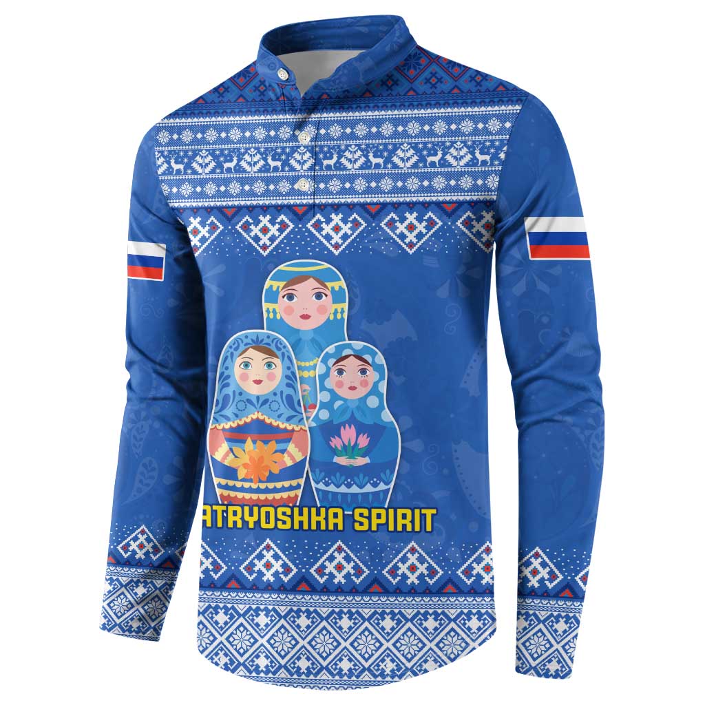 Russia Matryoshka Spirit Button Sweatshirt with Folk Pattern and Double-Headed Eagle Emblem