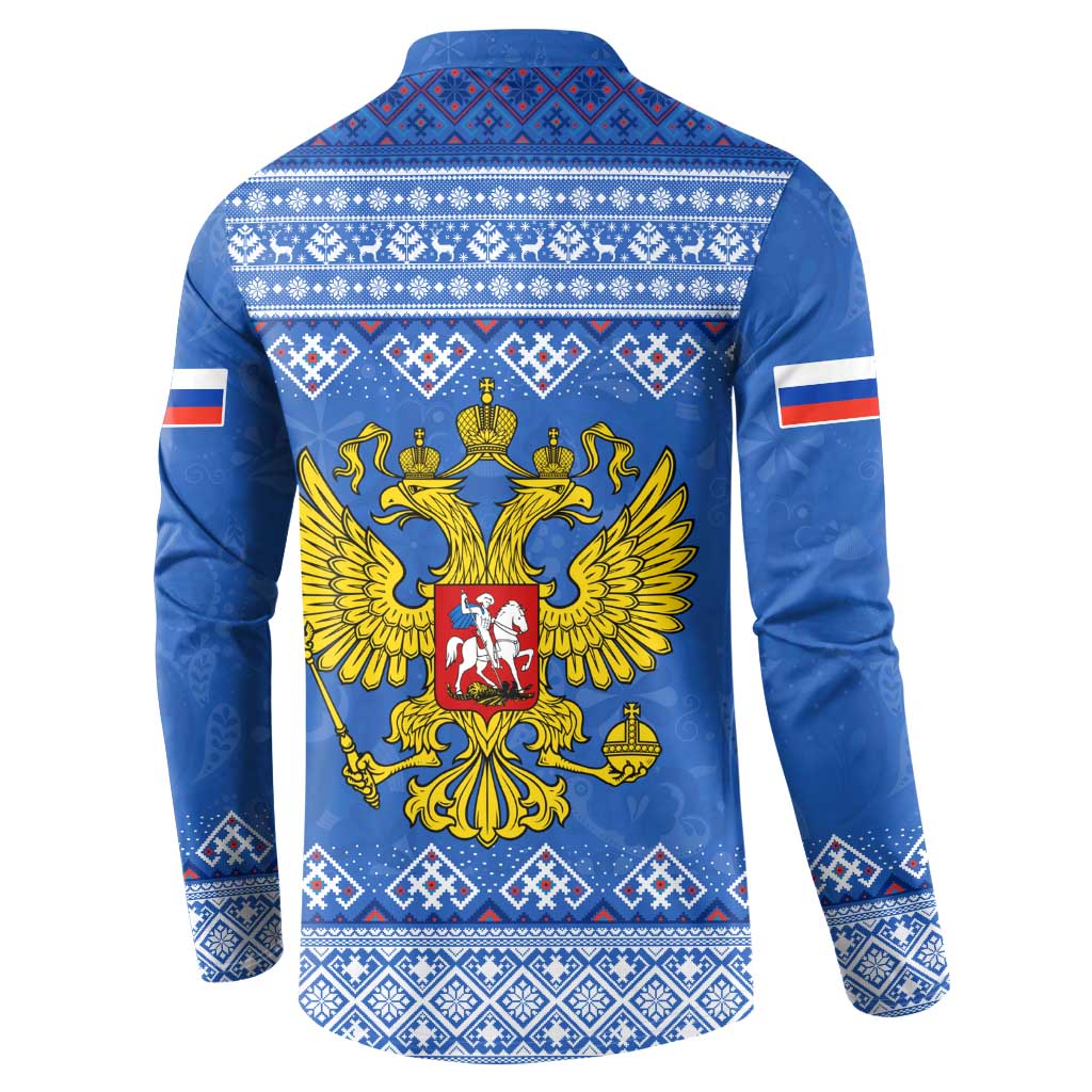 Russia Matryoshka Spirit Button Sweatshirt with Folk Pattern and Double-Headed Eagle Emblem
