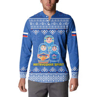 Russia Matryoshka Spirit Button Sweatshirt with Folk Pattern and Double-Headed Eagle Emblem