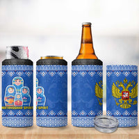 Russia Matryoshka Spirit 4 in 1 Can Cooler Tumbler with Folk Pattern and Double-Headed Eagle Emblem