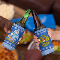 Russia Matryoshka Spirit 4 in 1 Can Cooler Tumbler with Folk Pattern and Double-Headed Eagle Emblem