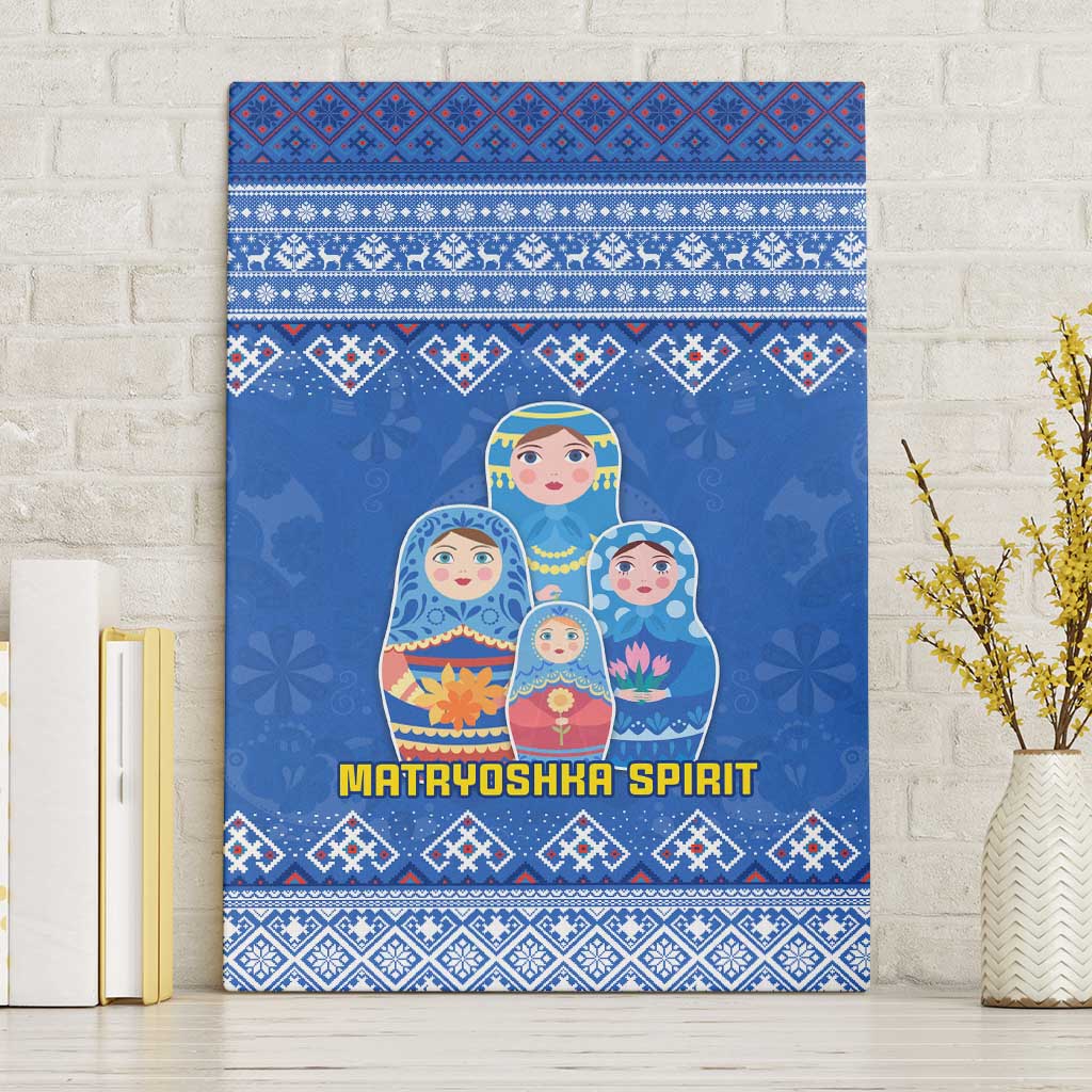 Russia Matryoshka Spirit Canvas Wall Art with Folk Pattern and Double-Headed Eagle Emblem
