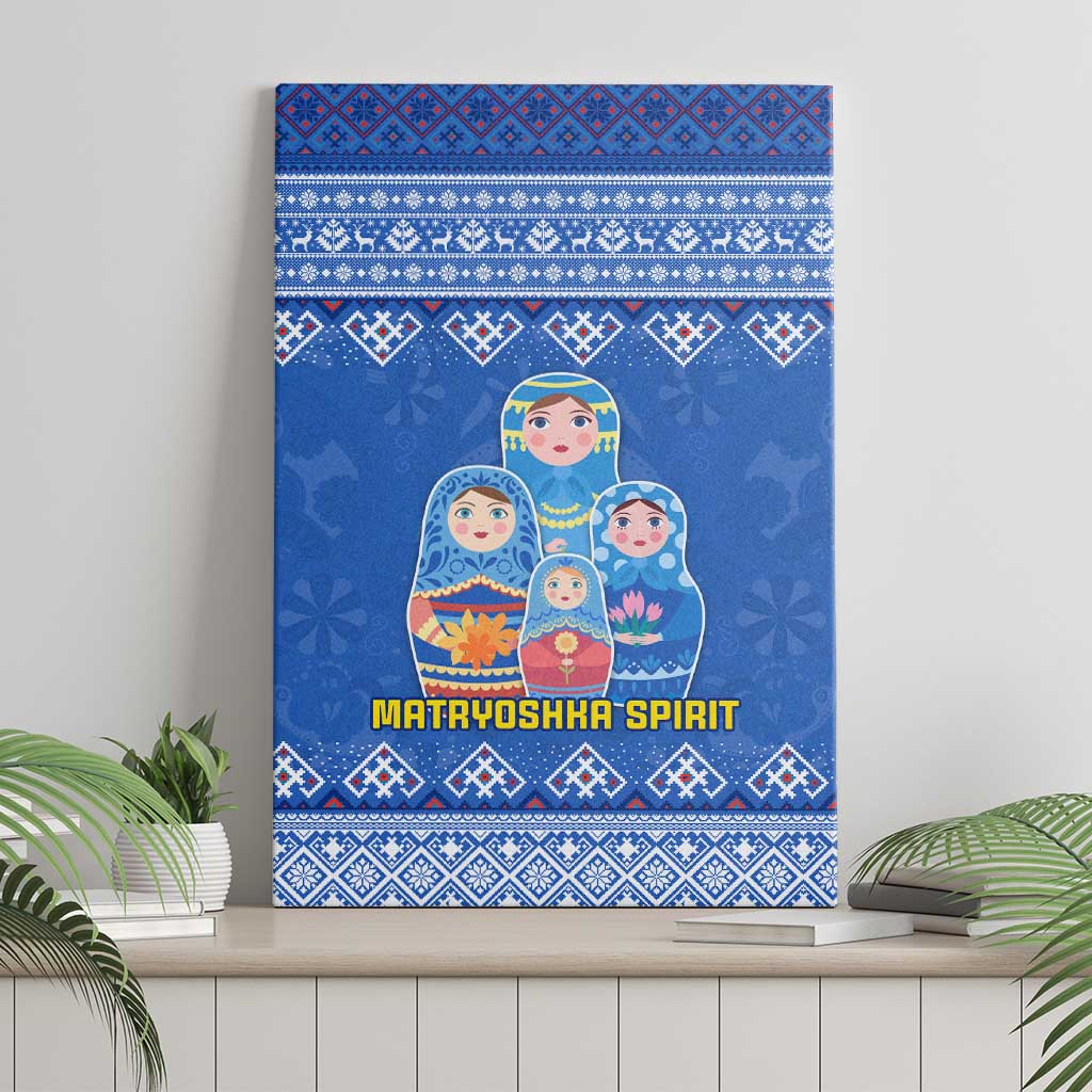 Russia Matryoshka Spirit Canvas Wall Art with Folk Pattern and Double-Headed Eagle Emblem