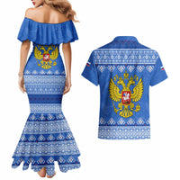 Russia Matryoshka Spirit Couples Matching Mermaid Dress and Hawaiian Shirt with Folk Pattern and Double-Headed Eagle Emblem