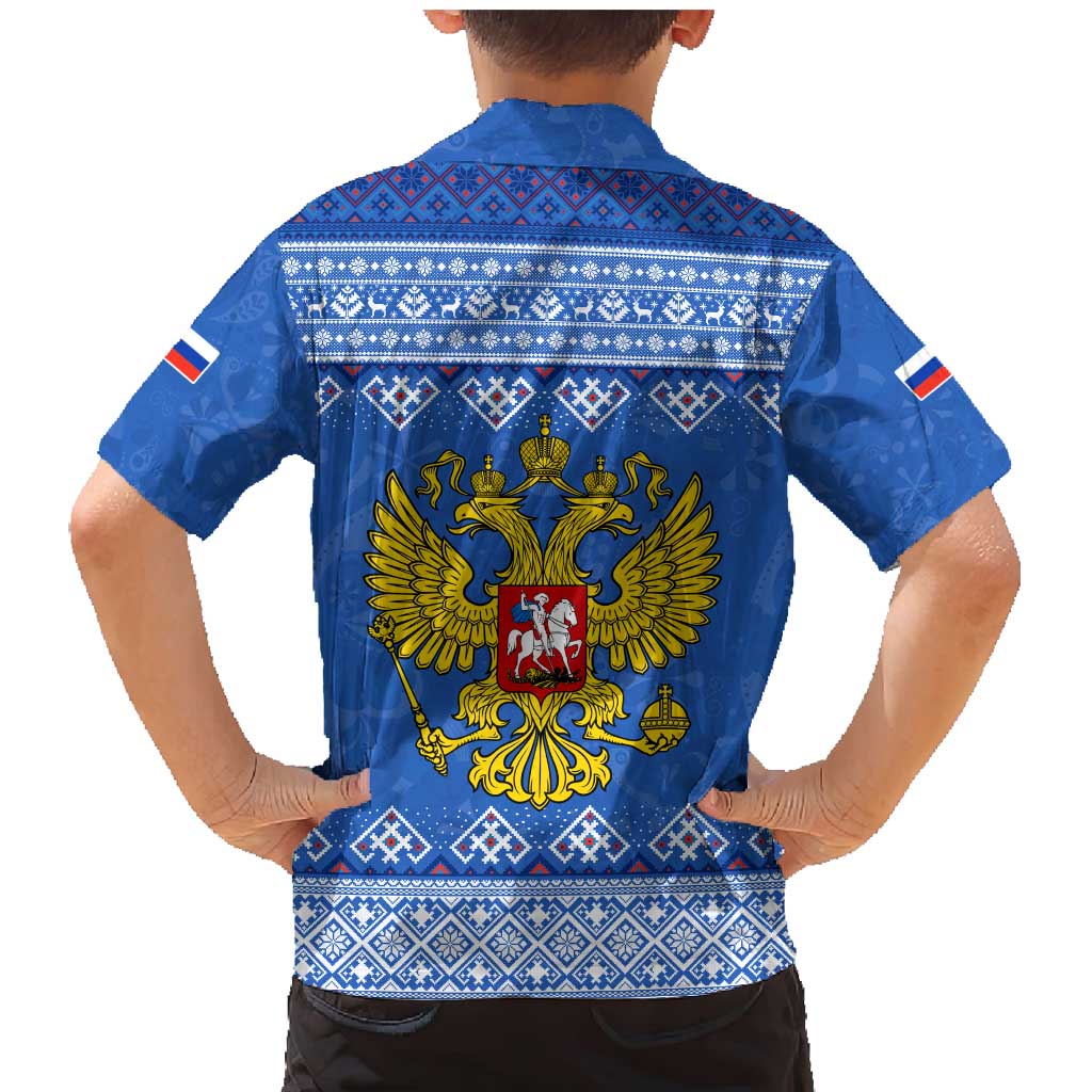 Russia Matryoshka Spirit Family Matching Mermaid Dress and Hawaiian Shirt with Folk Pattern and Double-Headed Eagle Emblem