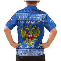 Russia Matryoshka Spirit Family Matching Mermaid Dress and Hawaiian Shirt with Folk Pattern and Double-Headed Eagle Emblem