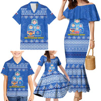 Russia Matryoshka Spirit Family Matching Mermaid Dress and Hawaiian Shirt with Folk Pattern and Double-Headed Eagle Emblem