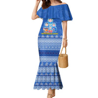 Russia Matryoshka Spirit Family Matching Mermaid Dress and Hawaiian Shirt with Folk Pattern and Double-Headed Eagle Emblem
