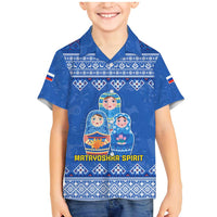 Russia Matryoshka Spirit Family Matching Mermaid Dress and Hawaiian Shirt with Folk Pattern and Double-Headed Eagle Emblem