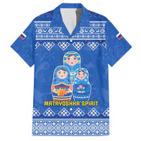 Russia Matryoshka Spirit Family Matching Off The Shoulder Long Sleeve Dress and Hawaiian Shirt with Folk Pattern and Double-Headed Eagle Emblem