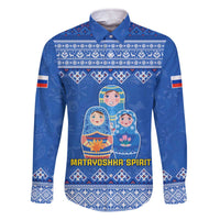 Russia Matryoshka Spirit Family Matching Off The Shoulder Long Sleeve Dress and Hawaiian Shirt with Folk Pattern and Double-Headed Eagle Emblem