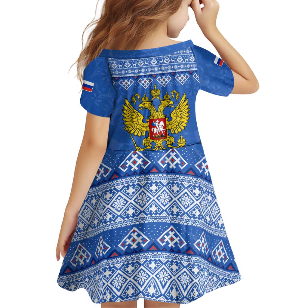 Russia Matryoshka Spirit Family Matching Off Shoulder Short Dress and Hawaiian Shirt with Folk Pattern and Double-Headed Eagle Emblem